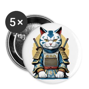 Samurai Cat Japanese Samurai Artwork Design - Buttons large 2.2''/56 mm (5-pack) - white - Front
