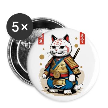 Samurai Cat in Aesthetic Japan Style - Buttons large 2.2''/56 mm (5-pack) - white - Front