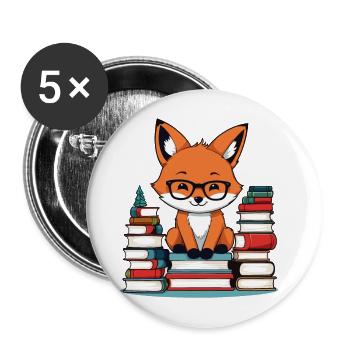 Renard mignon amoureux des livres avec des lunettes - Lot de 5 grands badges (56 mm) - blanc - Devant