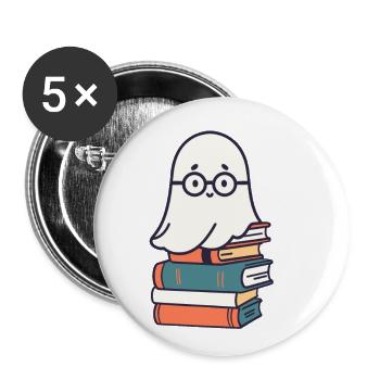 Reading Halloween Ghost Little Books Ghost - Buttons large 2.2''/56 mm (5-pack) - white - Front