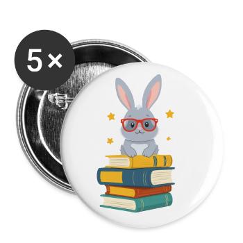 Lesender Hase Begeisterter Buchliebhaber Perfekter - Buttons groß 56 mm (5er Pack) - Weiß - Vorne