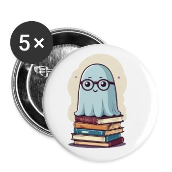 Lesendes Halloween Gespenst Buchliebhaber Stil - Buttons groß 56 mm (5er Pack) - Weiß - Vorne