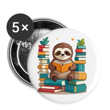 Lustiges Buchliebhaber Faultier Niedliches Design - Buttons groß 56 mm (5er Pack) - Weiß - Vorne