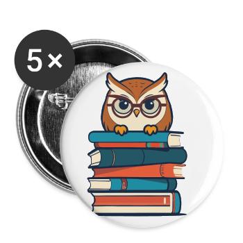 Bücher Eule Süße Buch Illustration Eulen Liebhaber - Buttons groß 56 mm (5er Pack) - Weiß - Vorne