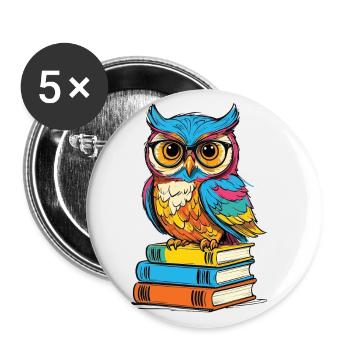 Books Owl Owls Lover Cute Book Illustration - Buttons large 2.2''/56 mm (5-pack) - white - Front