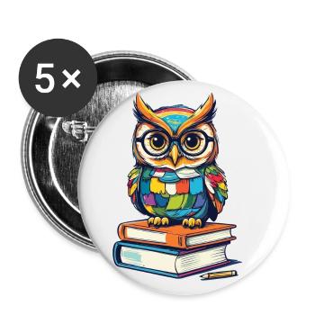 Books Owl Owls Lover Cute Book Illustration - Buttons large 2.2''/56 mm (5-pack) - white - Front