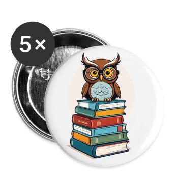 Books Owl Owls Lover Cute Book Illustration - Buttons large 2.2''/56 mm (5-pack) - white - Front