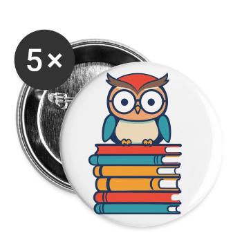 Bücher Eule Niedlicher Bücherwurm Leseratte - Buttons groß 56 mm (5er Pack) - Weiß - Vorne