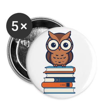 Books Owl Owls Lover Cute Book Illustration - Buttons large 2.2''/56 mm (5-pack) - white - Front
