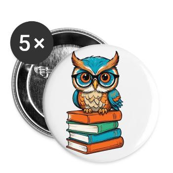 Bücher Eule Lustiger Buch Liebhaber Illustration - Buttons groß 56 mm (5er Pack) - Weiß - Vorne