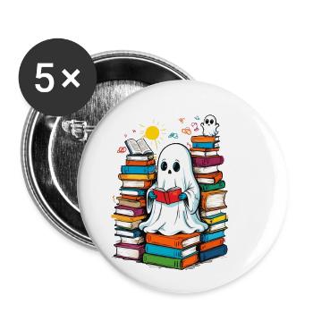 Reading Halloween Ghost Book Lover Style - Buttons large 2.2''/56 mm (5-pack) - white - Front