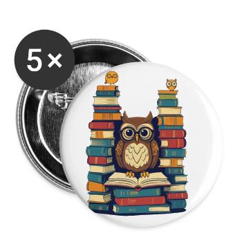 Bücher Eule Für Eulen Liebhaber Leseratte - Buttons groß 56 mm (5er Pack) - Weiß - Vorne