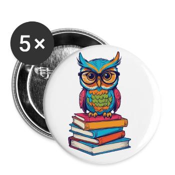 Livres Hibou Lecture Hibou Littérature Livre Amour - Lot de 5 grands badges (56 mm) - blanc - Devant