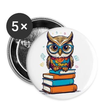 Books Owl Owls Lover Cute Book Illustration - Buttons large 2.2''/56 mm (5-pack) - white - Front