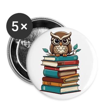 Books Owl Bookworm Cute Book Illustration - Buttons large 2.2''/56 mm (5-pack) - white - Front