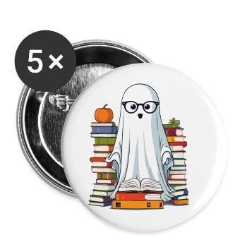 Buchliebhaber Stil Lesendes Halloween Gespenst - Buttons groß 56 mm (5er Pack) - Weiß - Vorne