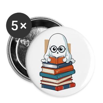 Buchliebhaber Stil Lesendes Halloween Gespenst - Buttons groß 56 mm (5er Pack) - Weiß - Vorne