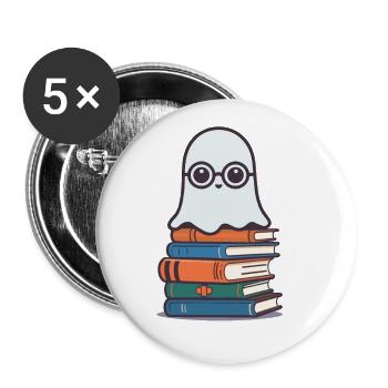Book Lover Style Reading Halloween Ghost - Buttons large 2.2''/56 mm (5-pack) - white - Front