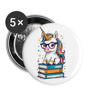 Einhorn Fantasie Geschichten Süßer Einhorn - Buttons groß 56 mm (5er Pack) - Weiß - Vorne