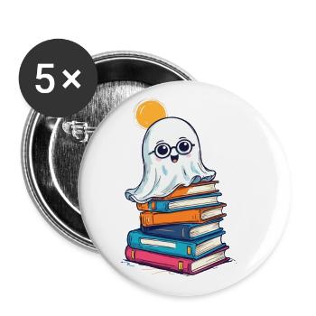Reading Halloween Ghost Book Lover Style - Buttons large 2.2''/56 mm (5-pack) - white - Front