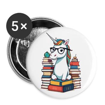 Unicorn Fantasy Stories Cute Bookworm - Buttons large 2.2''/56 mm (5-pack) - white - Front