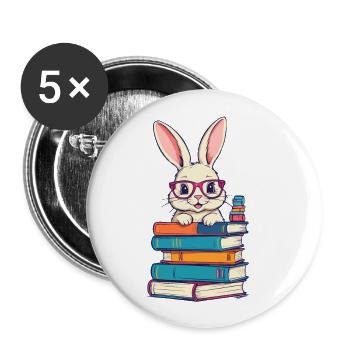 Lesender Hase Begeisterter Buchliebhaber Perfekter - Buttons groß 56 mm (5er Pack) - Weiß - Vorne