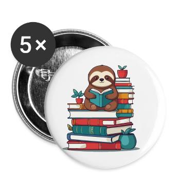 Lustiges Buchliebhaber Faultier Lesendes Faultier - Buttons groß 56 mm (5er Pack) - Weiß - Vorne