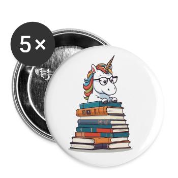 Mignon rat de bibliothèque licorne lecture imaginative - Lot de 5 grands badges (56 mm) - blanc - Devant