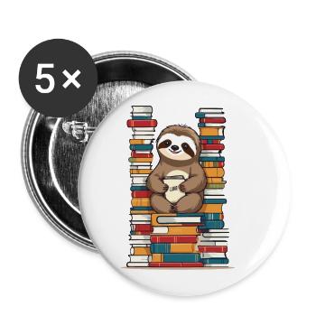 Lustiges Buchliebhaber Faultier Lesen Buch - Buttons groß 56 mm (5er Pack) - Weiß - Vorne