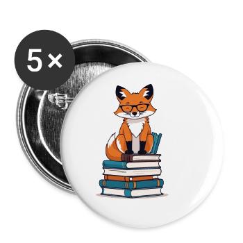 Cute book lover fox with glasses - Buttons large 2.2''/56 mm (5-pack) - white - Front