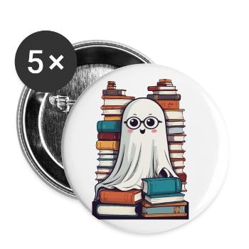 Buchliebhaber Stil Lesendes Halloween Gespenst - Buttons groß 56 mm (5er Pack) - Weiß - Vorne