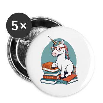 Unicorn Fantasy Stories Cute Bookworm - Buttons large 2.2''/56 mm (5-pack) - white - Front