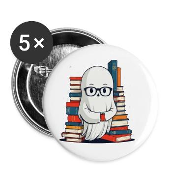 Buchliebhaber Stil Lesendes Halloween Gespenst - Buttons groß 56 mm (5er Pack) - Weiß - Vorne