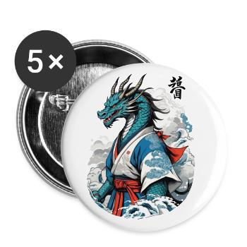 Dragon Samurai Vintage Ukiyo-e Style - Buttons large 2.2''/56 mm (5-pack) - white - Front
