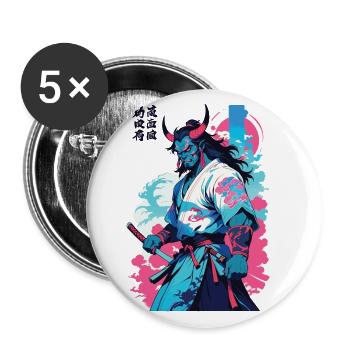 Samouraï Oni Yokai Esthétique Style Vaporwave - Lot de 5 grands badges (56 mm) - blanc - Devant