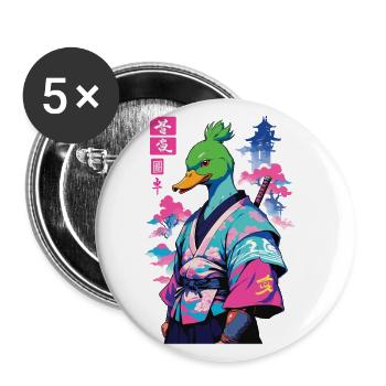 Samurai Ente Im Aesthetic Vaporwave Stil - Buttons groß 56 mm (5er Pack) - Weiß - Vorne