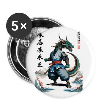 Dragon Samurai Vintage Ukiyo-e Style Japan Art - Buttons large 2.2''/56 mm (5-pack) - white - Front