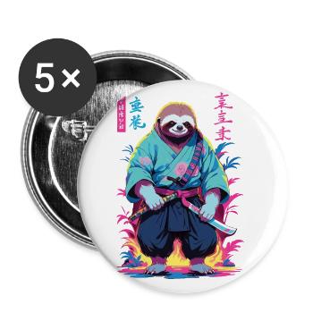 Samurai Sloth Aesthetic Vaporwave Style - Buttons large 2.2''/56 mm (5-pack) - white - Front