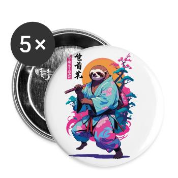 Samurai Faultier Aesthetic Vaporwave Stil - Buttons groß 56 mm (5er Pack) - Weiß - Vorne