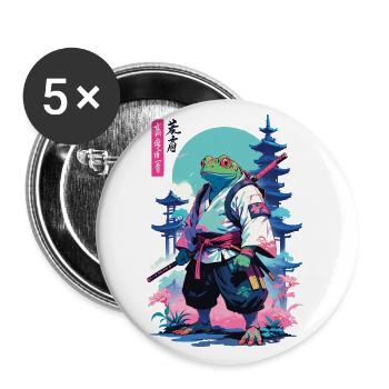 Samurai Frosch Aesthetic Vaporwave Stil - Buttons groß 56 mm (5er Pack) - Weiß - Vorne
