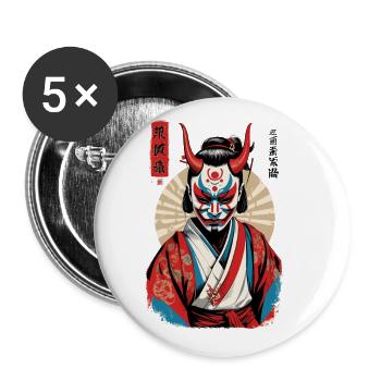 Oni Demon Mask Japanese Samurai Artwork - Buttons large 2.2''/56 mm (5-pack) - white - Front