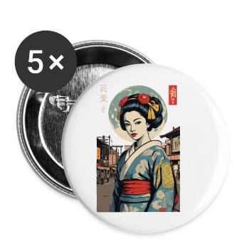 Kunoichi Ninja Geisha Samurai Kunst Anime - Buttons groß 56 mm (5er Pack) - Weiß - Vorne
