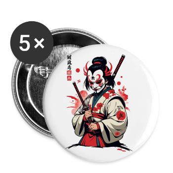 Oni Demons Mask Samurai Japanese Demon Culture - Buttons large 2.2''/56 mm (5-pack) - white - Front