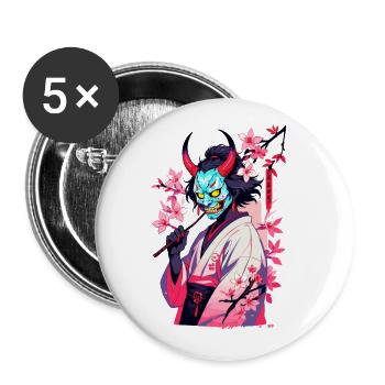 Oni Samouraï Vaporwave Esthétique Démon Japonais - Lot de 5 grands badges (56 mm) - blanc - Devant