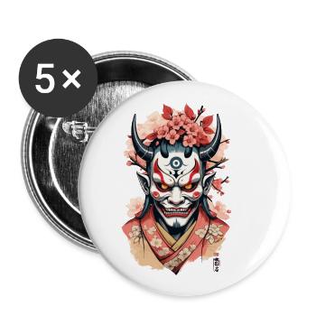 Oni Démon Masque Samouraï Esthétique Yokai - Lot de 5 grands badges (56 mm) - blanc - Devant
