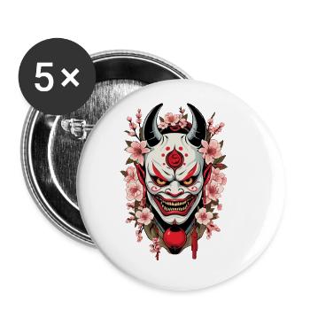 Oni Demons Mask Samurai Japanese Demon Culture - Buttons large 2.2''/56 mm (5-pack) - white - Front