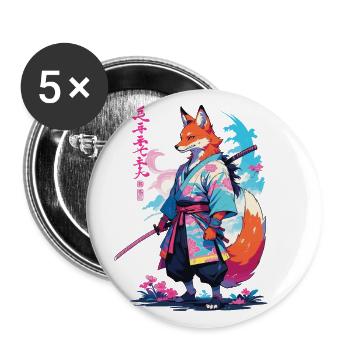 Kitsune Samurai Fuchs Aesthetic Vaporwave Stil - Buttons groß 56 mm (5er Pack) - Weiß - Vorne