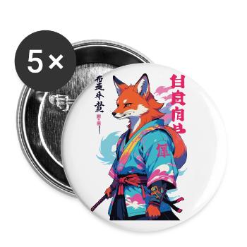 Kitsune Samurai Fuchs Aesthetic Vaporwave Stil - Buttons groß 56 mm (5er Pack) - Weiß - Vorne