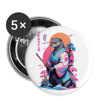 Samurai Otter Aesthetic Vaporwave Stil - Buttons groß 56 mm (5er Pack) - Weiß - Vorne