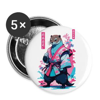 Samouraï Loutre Esthétique Vaporwave Japon Art - Lot de 5 grands badges (56 mm) - blanc - Devant